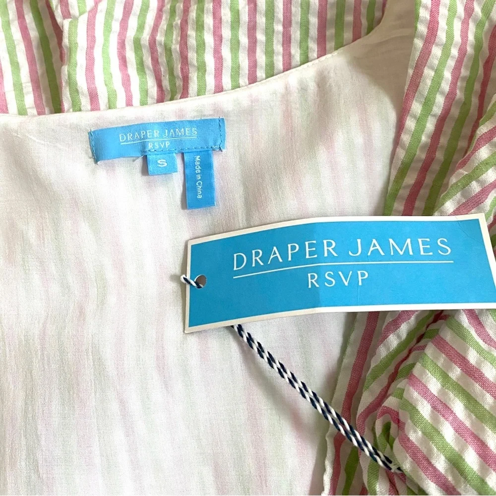 NEW Draper James RSVP Puff Sleeve Pinstripe V-Neck Bow Wrap Dress Size Small - Picture 8 of 8